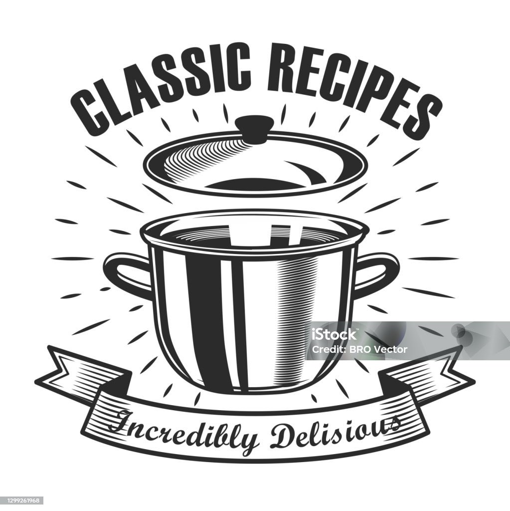 Cooking Label Drawing Classical Cooking Lesson Label Design Stock Illustration - Download ...