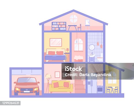 istock Two-floored dollhouse with attic - isoltead illustration 1299264531