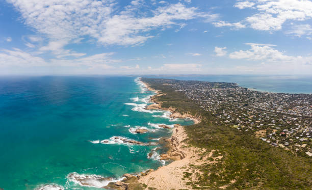 Aerial View of Point Nepean Australia An aerial shot of Mornington Peninsula towards Point Nepean and Port Phillip Bay in Victoria, Australia mornington peninsula photos stock pictures, royalty-free photos & images