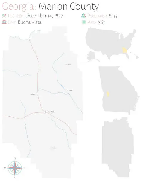 Vector illustration of Map of Marion County in Georgia