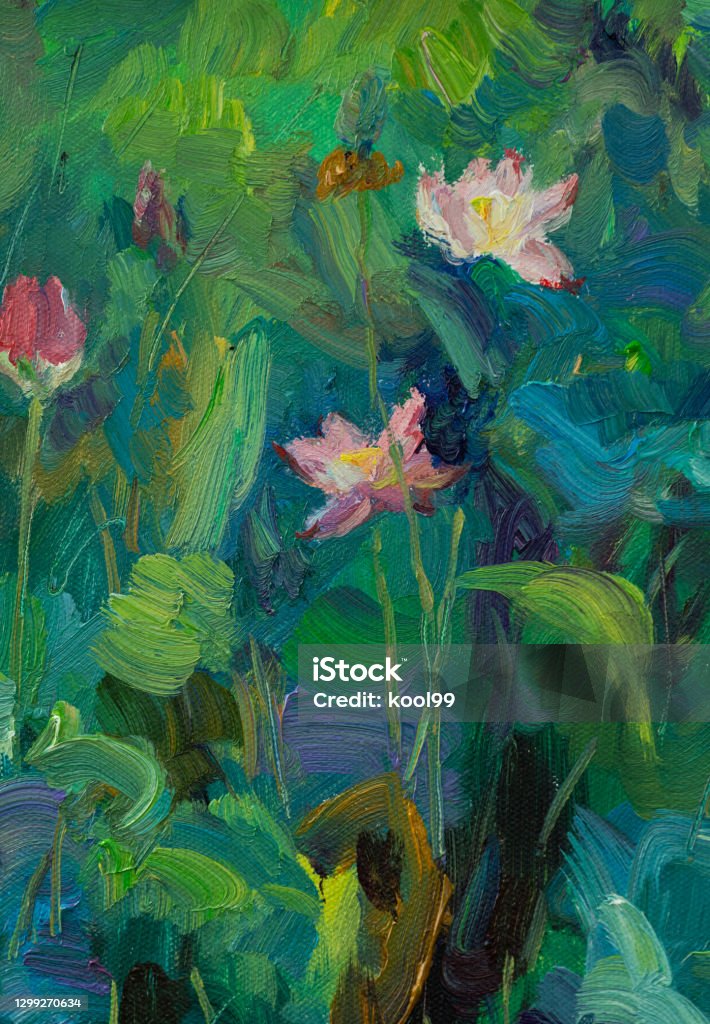 Lotus Oil Painting Painting - Art Product Stock Photo