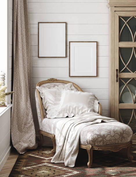 istock Mockup frame in farmhouse living room interior 1299271868