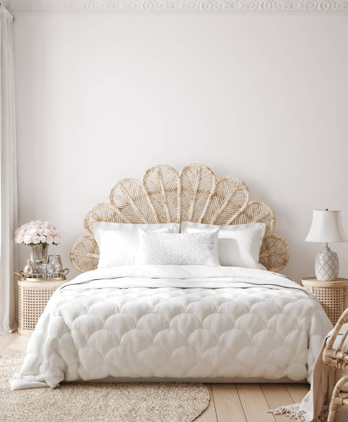 istock Luxury feminine bedroom interior background, wall mockup 1299271884