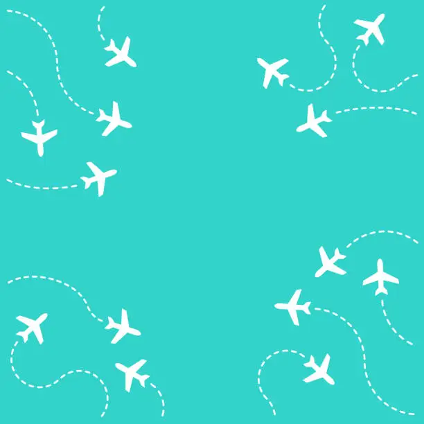 Vector illustration of Flying Airplane Destinations Background