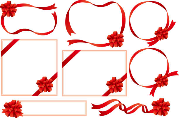 華やかなリボンフレームのセット(赤) - 包装紙 イラスト点のイラスト素材／クリップアート素材／マンガ素材／アイコン素材