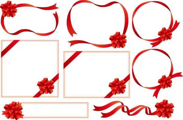 Vector illustration of Set of ornate ribbon frames(red)