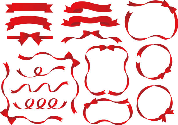 화려한 리본 프레임 세트(빨간색) - 리본 일러스트 stock illustrations