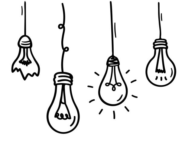 Vector Lamp Bulb In Doodle Style Different Glass Incandescent