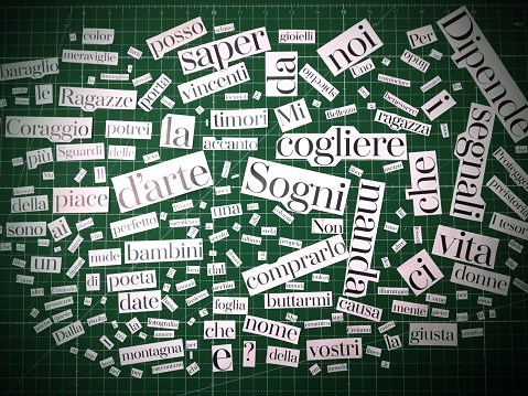 typographic words clipped from a magazine, useful for Dadaist poetry