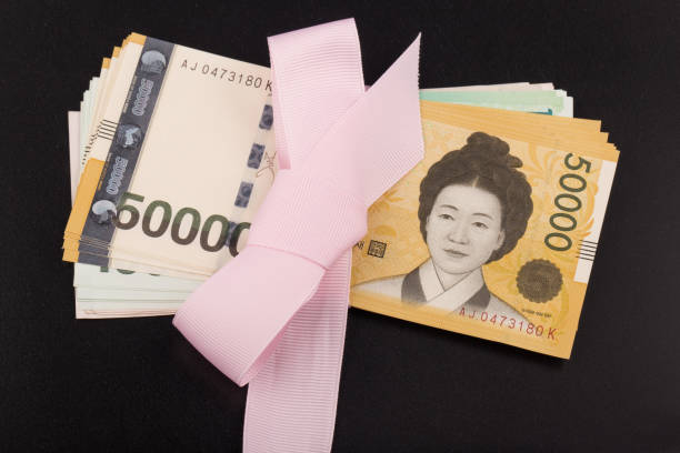 Korea 50,000 won banknote with pink ribbon