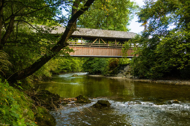 istock Wooden bridge over the Upper Argen near Wangen 1299279680