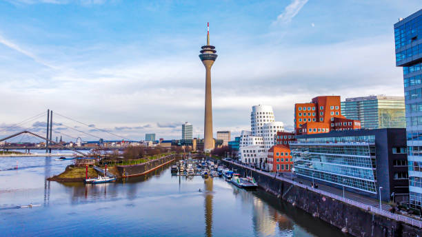 Dusseldorf City Landscape Of Düsseldorf City From Harbor düsseldorf photos stock pictures, royalty-free photos & images