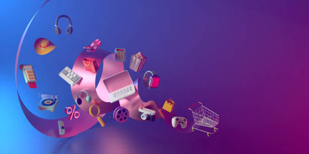 istock 3d rendering of shopping cart and ribbon. 1299284465