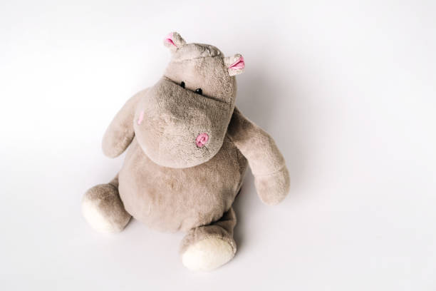 istock Plush stuffed toy hippo sits on a white background 1299284526