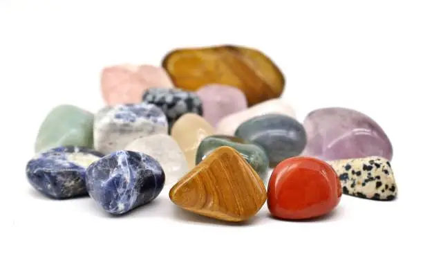 Photo of Semi precious stones on white background.