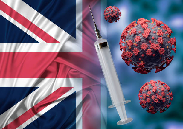istock concept Covid-19 immunization vaccine in England, a disease caused by the sars-cov-2 coronavirus. Syringe on England flag 1299291002