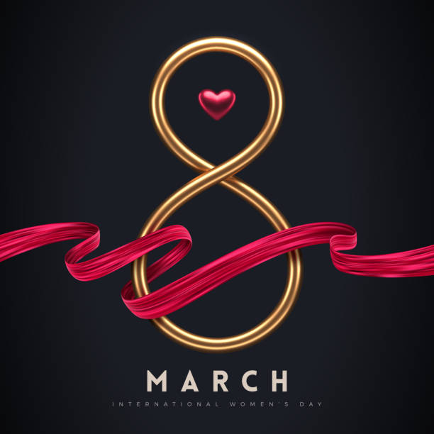 ilustrações de stock, clip art, desenhos animados e ícones de 8 march - international women's day greeting card. golden number eight, ruby heart and red painting ribbon on dark background. design for greeting card, invitation, flyer and etc. vector illustration. - vector illustration and painting abstract acrylic
