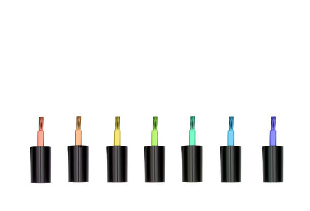 istock Colorful nail polish brushes isolated on white background 1299291196