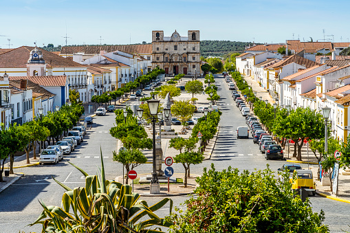 Republic square in city center of historic Vila Vicosa, Alentejo, Portugal