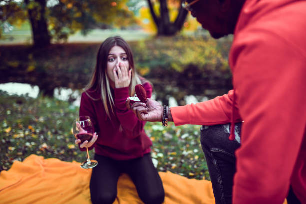 Female Excited During Valentine's Day Proposal Date By African Boyfriend