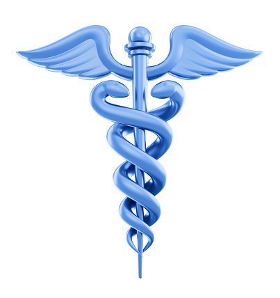 Medical Symbol Caduceus with Magnifying Glass - Chalkboard Background - 3D Rendering