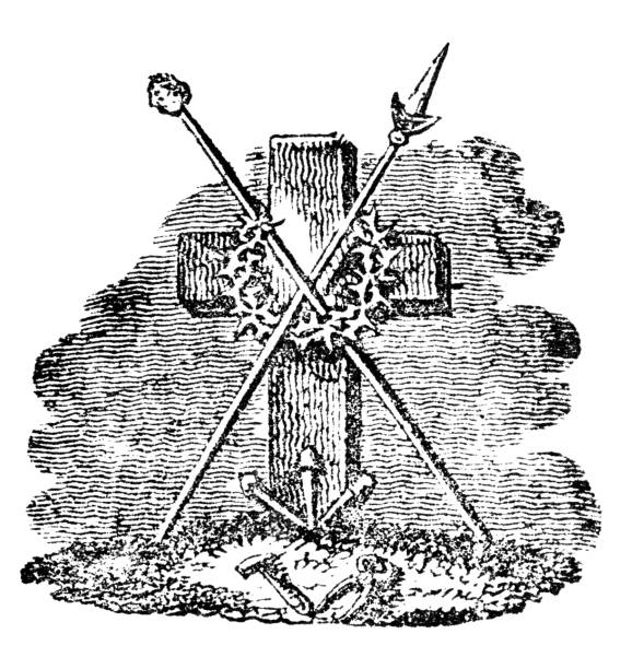 Cross or Crucifix of Jesus Christ Crucifixion. Christian Vintage Antique Line Drawing or Engraving Illustration Crucifix or cross of crucifixion of Jesus Christ. Antique vintage christian religious engraving or drawing illustration. nail cross stock illustrations