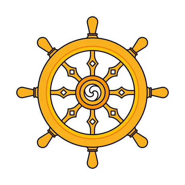 Vector illustration of The wheel of Dharma. Isolated Vector Illustration