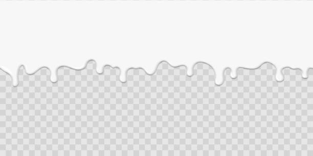 istock Realistic yogurt. Dripping milk. Yoghurt liquid waves and drops. Melting white chocolate or glaze on transparent background. Horizontal decoration for cakes. Paint flow, vector template 1299293977