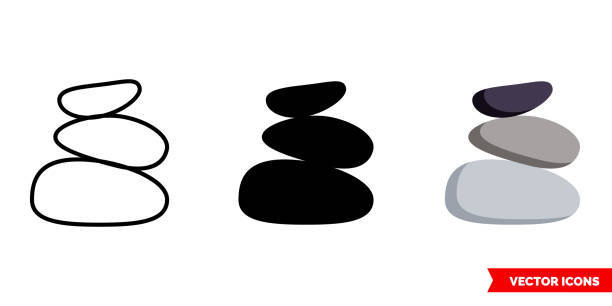 illustrations, cliparts, dessins animés et icônes de icône de pierres de 3 types couleur, noir et blanc, contour. symbole isolé de signe de vecteur - balancing stones