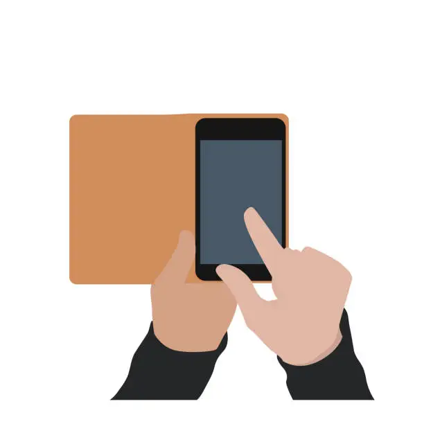 Vector illustration of Smartphone in hands. Vector illustration of mobile phone. Flat design, top view