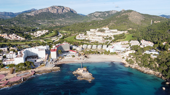 Camp de Mar is a small resort village in the municipality of Andratx on the Spanish Balearic Island of Mallorca. The resort is 20 miles (32 km) west of the island main airport of Son Sant Joan Airport. The resort's beach has been awarded a blue flag.