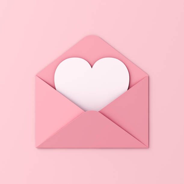 핑크 파텔 컬러 월 배경에 고립된 핑크 봉투에 그림자 러브 레터 미니멀 컨셉 - greeting card envelope letter pink 뉴스 사진 이미지