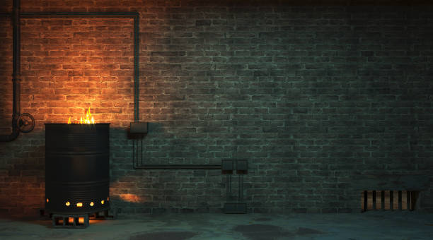 Burning barrel hearth in the gateway of the slums