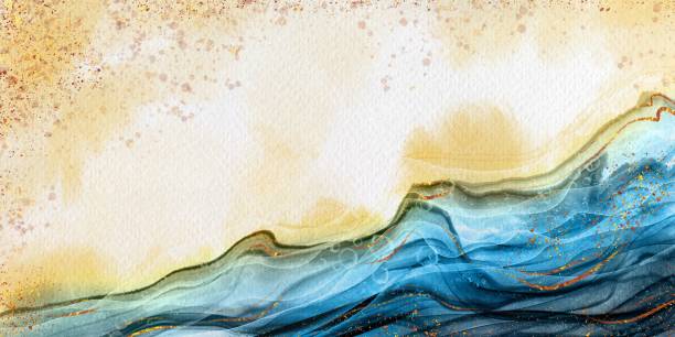 istock Abstract background in fluid art style. Alcohol ink, gold leaf, watercolor stains. 1299307756