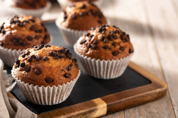 Just baked chocolate muffins stock photo