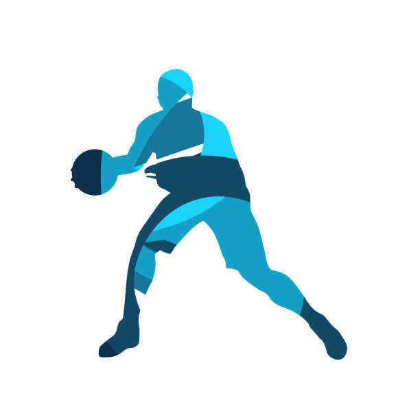 Basketball player with ball, blue isolated vector silhouette Basketball player with ball, blue isolated vector silhouette most valuable player stock illustrations
