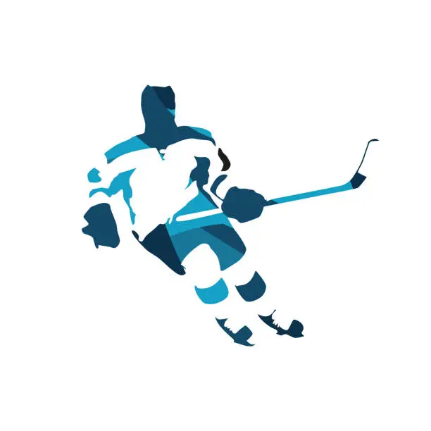 Vector illustration of Ice hockey player, abstract blue vector silhouette