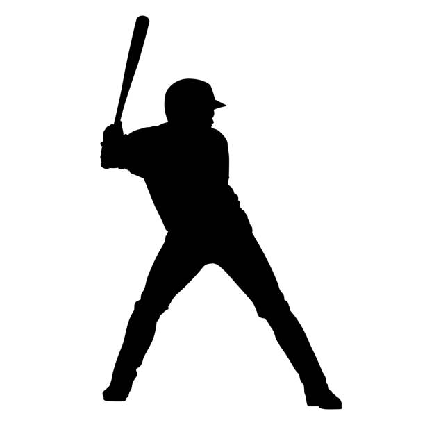 illustrations, cliparts, dessins animés et icônes de batte de fixation de joueur de base-ball, silhouette vectorielle - batte