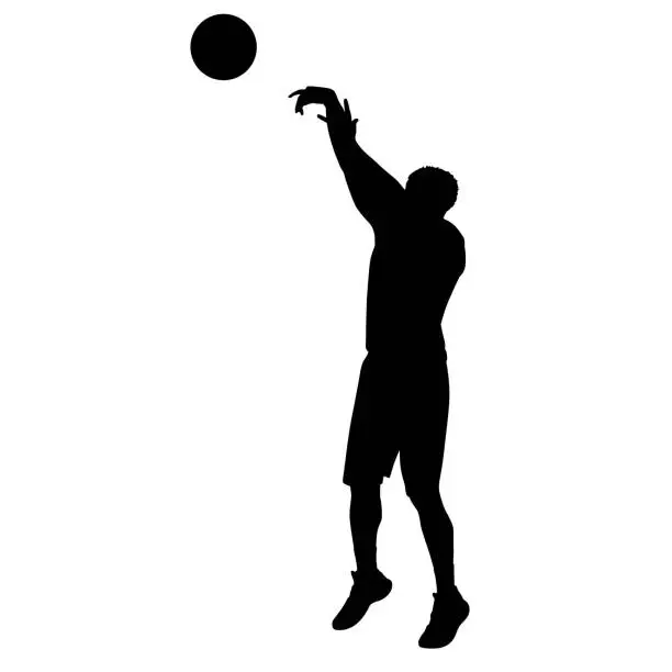 Vector illustration of Shooting basketball player, vector silhouette