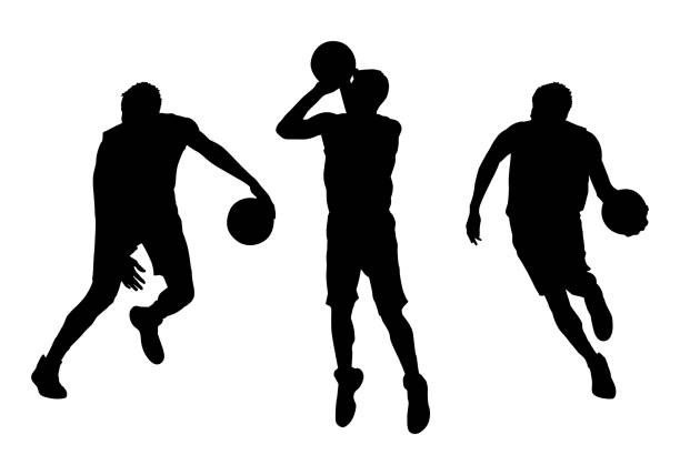 ilustrações, clipart, desenhos animados e ícones de conjunto de jogadores de basquete vetor silhuetas - basketball silhouette sport athlete