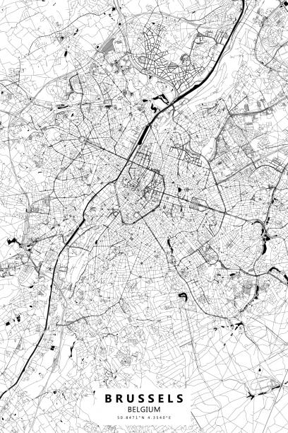 Brussels, Belgium Vector Map Poster Style Topographic / Road map of Brussels, Belgium. Original map data is open data via © OpenStreetMap contributors. All maps are layered and easy to edit. Roads are editable stroke. quadrant diagram stock illustrations
