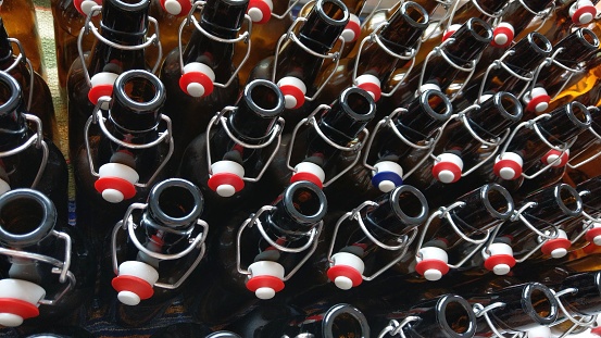 Empty beer bottles ready to fill