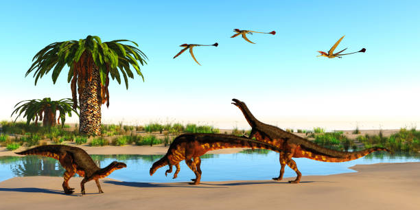 spiaggia dei dinosauri di plateosaurus - triassic foto e immagini stock
