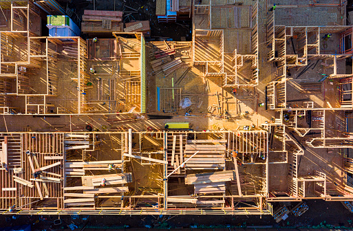 An aerial top down of construction work.