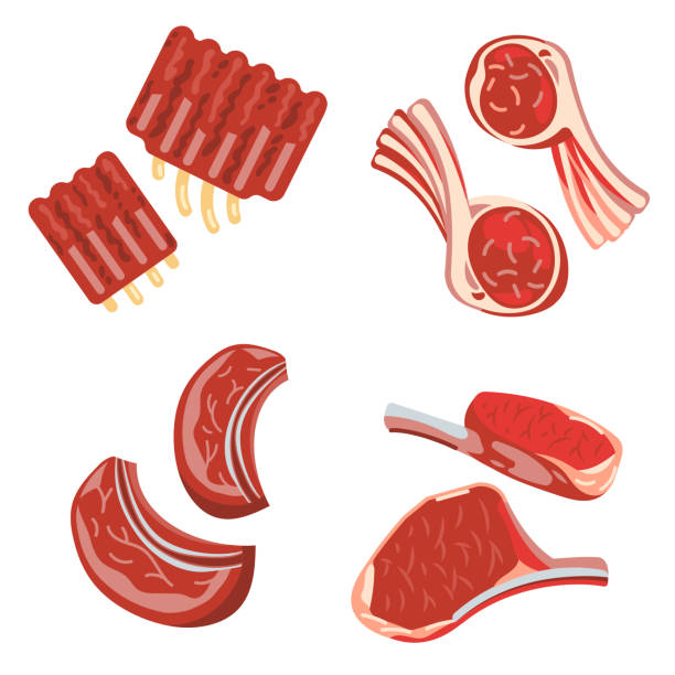 ilustrações de stock, clip art, desenhos animados e ícones de raw pork, lamb, beef chops, rack - rack of lamb illustrations