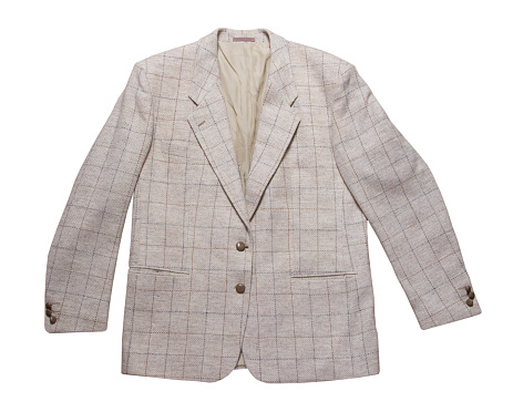 Classic check blazer close up isolated on white background, jacket on white background