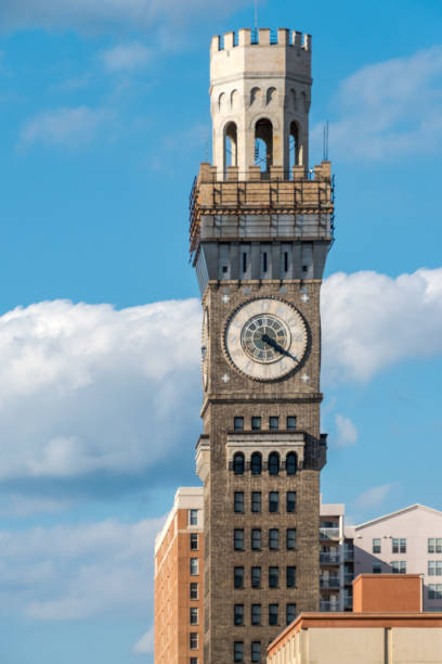 Bromo Seltzer Tower in Baltimore Emerson Tower often referenced as Emerson Bromo-Seltzer Tower or the Bromo Tower is a 15-story, landmark 88 m clock tower erected in 1907-1911 at 21 South Eutaw Street, at the northeast corner of Eutaw and West Lombard Streets in downtown Baltimore, Maryland clock tower stock pictures, royalty-free photos & images
