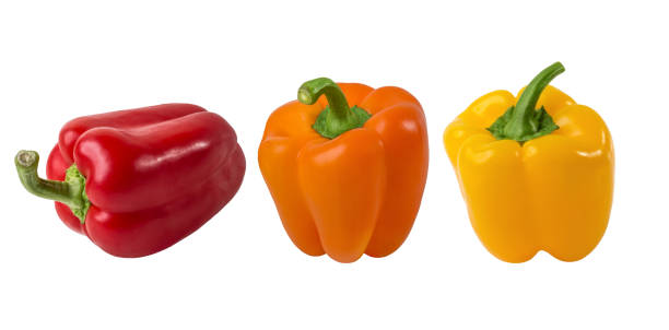 istock Sweet pepper of different three colors Isolated on white background close up 1299327587