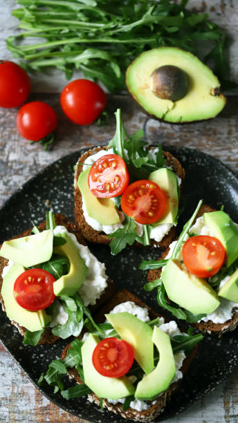 istock Avocado toasts with arugula and cherry tomatoes. 1299328269