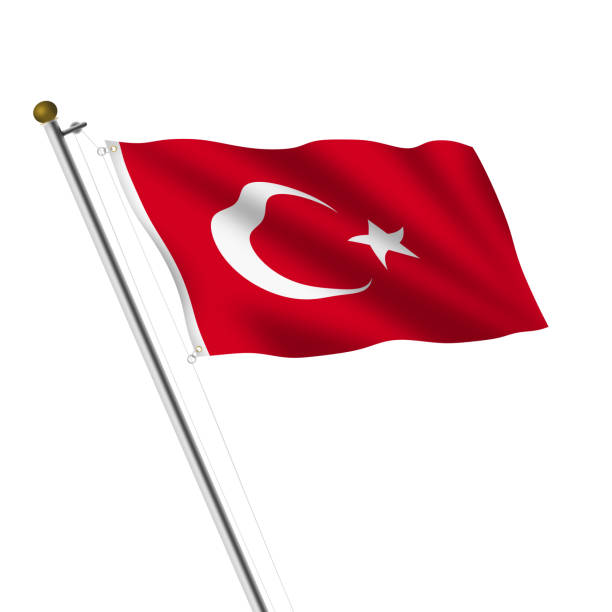 istock Turkey flagpole 3d illustration on white with clipping path red crescent moon star 1299330344